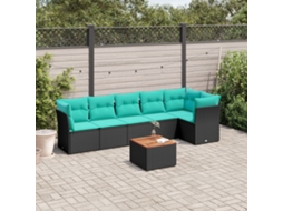 Vidaxl 7 Pcs Conjunto De Sofás P/ Jardim C/ Almofadões Vime Pe Preto