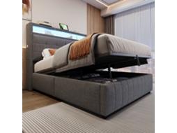 Cama Casal 140x200cm Com Led, Usb, Armários E Suporte Hidráulico