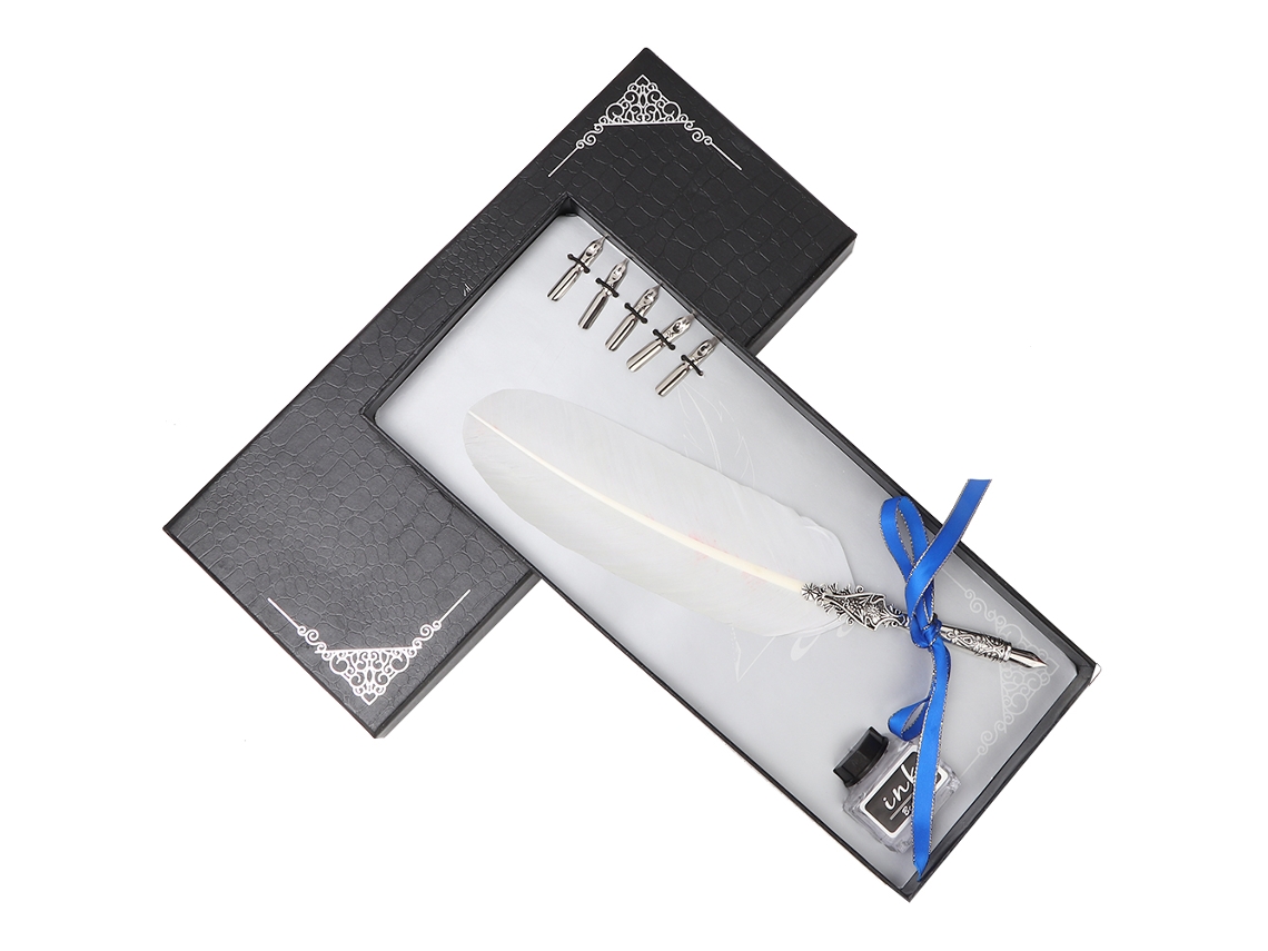Caneta Pluma Retro Branca Presente Aniversário Europeia