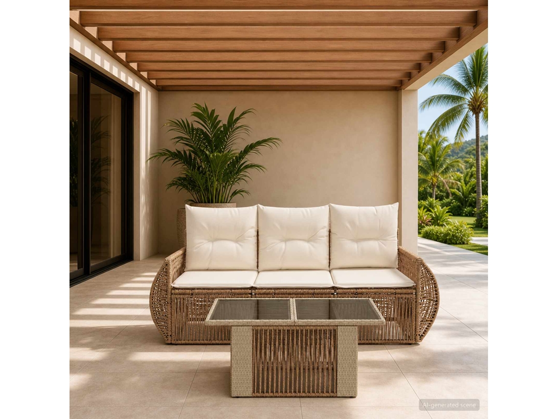 Vidaxl Conjunto De Sofá De Jardim 4 Unid. Bege E Branco Creme Vime Pe