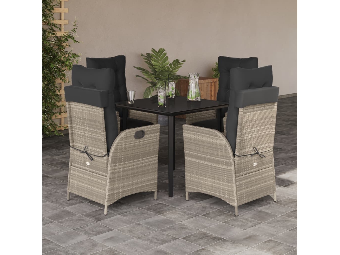 5 Pcs Conjunto De Jantar P/ Jardim C/ Almofadões Cinza Claro Dkd Home Decor