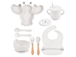 Kit de Alimentação para Bebé em Silicone Formato de Lagosta 8 Peças com Ventosas, Livre de Bpa Branco PANOONA