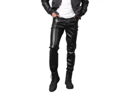 2026-calças De Couro Casual Para Homem, Tamanho Médio, Corte Slim Retangular, Cor Solida Nci Ue 32 Negro