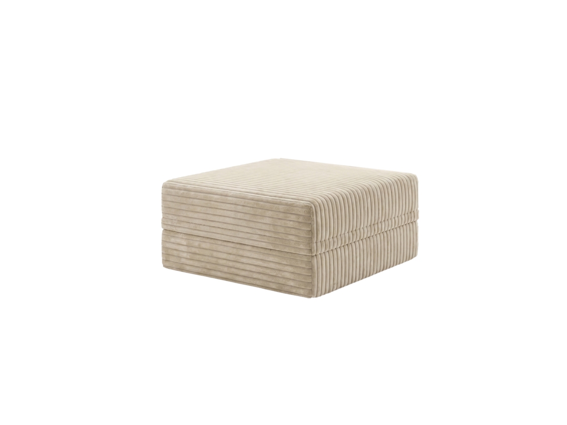 Sofá Modular Puff Convertível Veludo Listado Bege SKOFFA