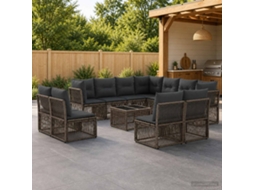 Vidaxl Conjunto De Sofá De Jardim 12 Pcs Cinzento Vime Pe