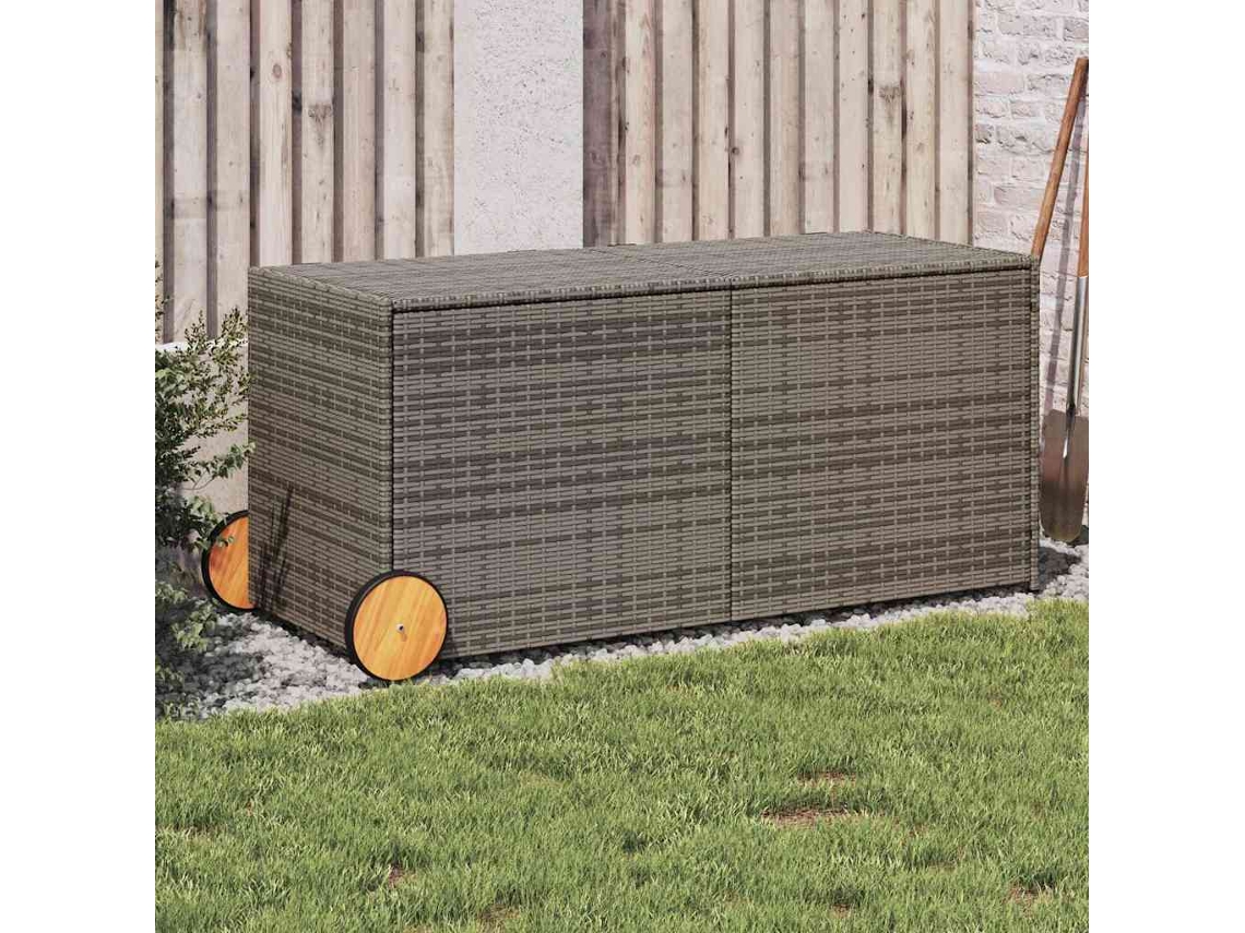 Vidaxl Caixa De Arrumação Para Jardim Com Rodas 283l Vime Pe Cinzento
