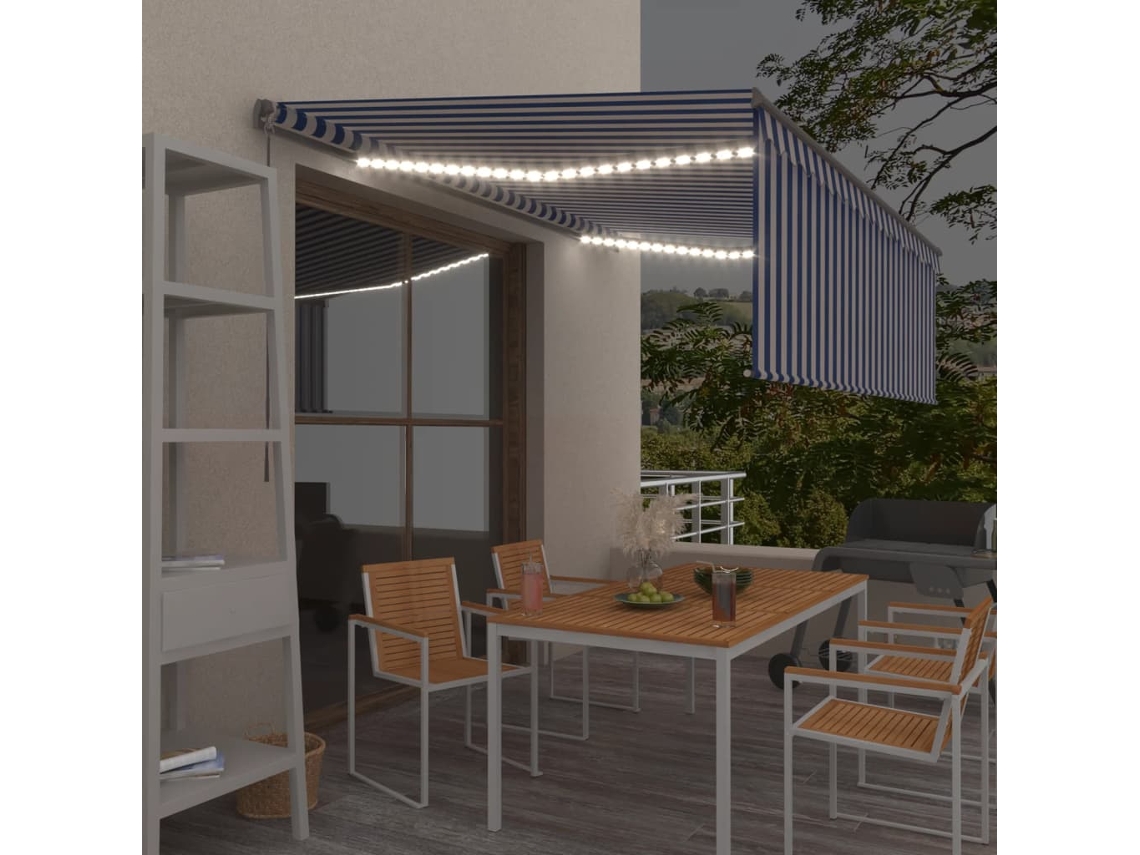 Vidaxl Toldo Retrátil Manual Com Estore/led 4x3 M Azul E Branco