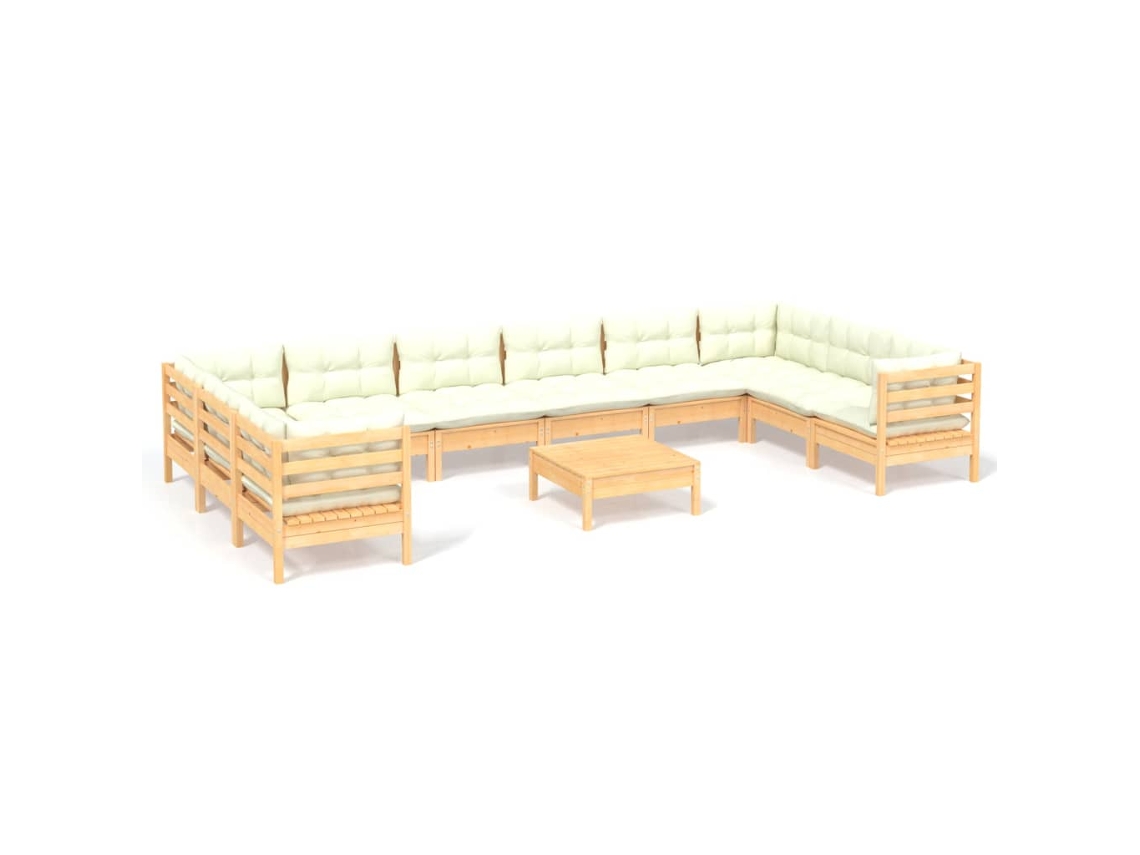 Conjunto de 11 Lounge de Jardim com Almofadões Cor Creme Pinho MAISON EXCLUSIVE