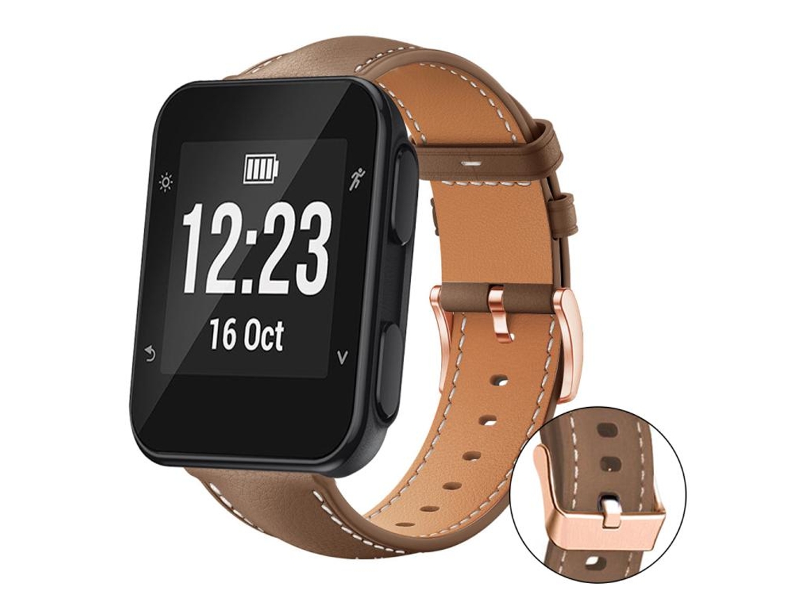 Bracelete para Garmin Forerunner 35 / 30 / 35j couro vegano preto com estampa de tubarão e fivela dourada XIAOMOYU