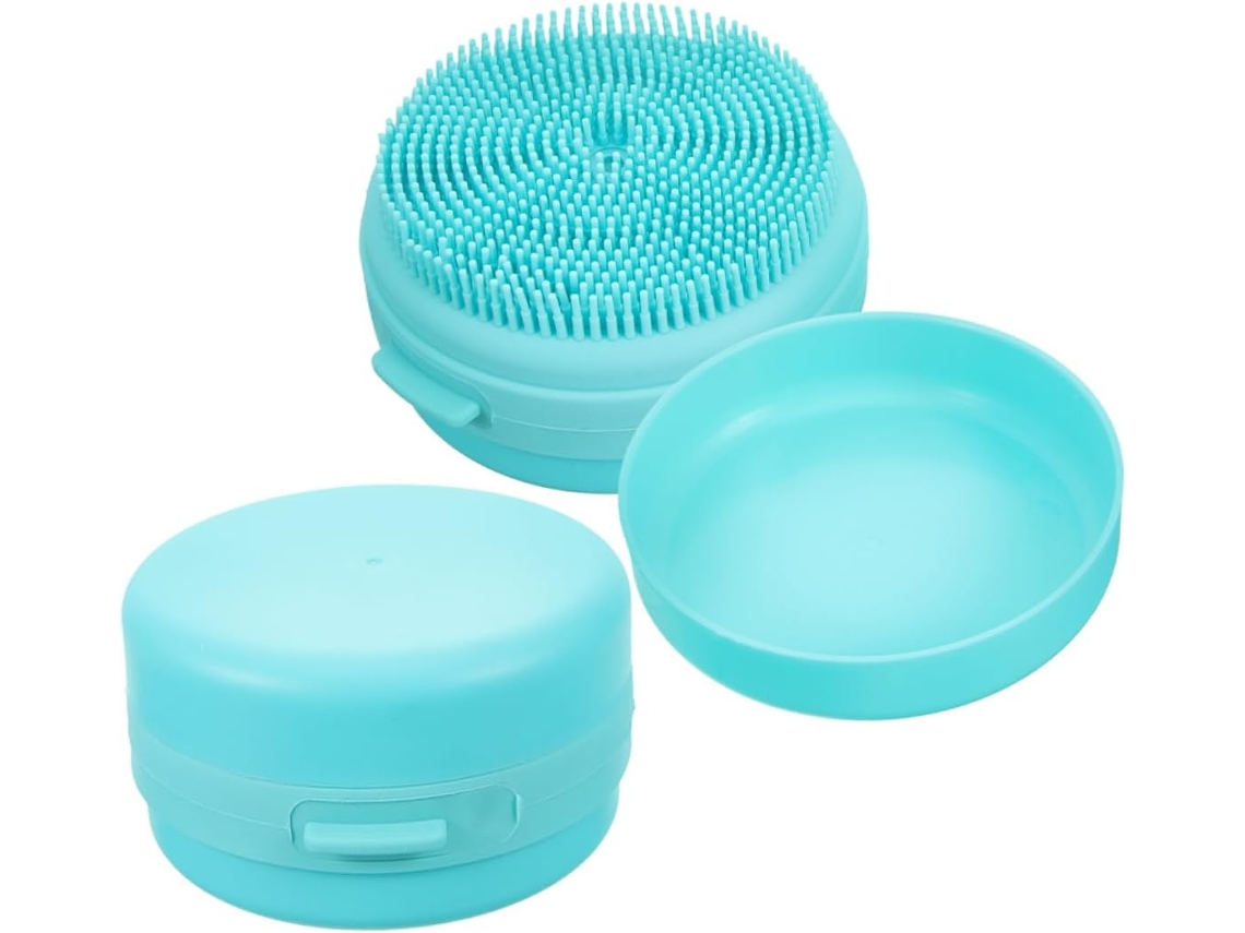 Escova De Banho Silicone Macio Fomiyes 2 Peças, Esfoliante Facial Com Corda Para Pendurar, Ideal Para Pele Seca, Azul