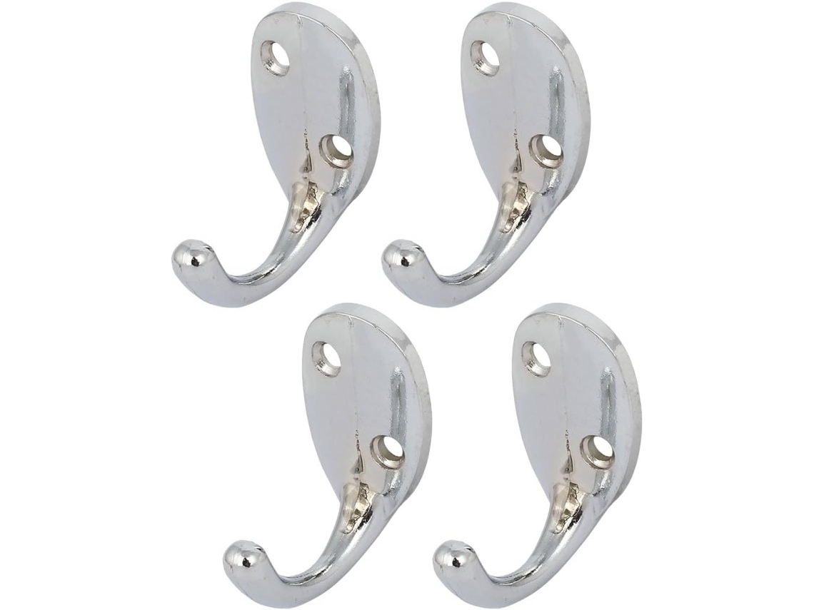 Cabide de Parede Metálico com gancho único para closet ou quarto em tom prateado, 4 peças CHABERLU