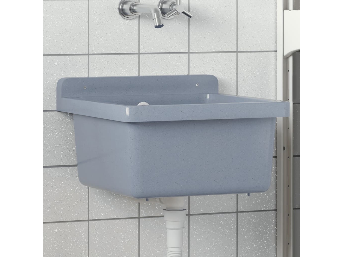 Vidaxl Lavatório De Parede 40x40x24 Cm Resina Cinzento