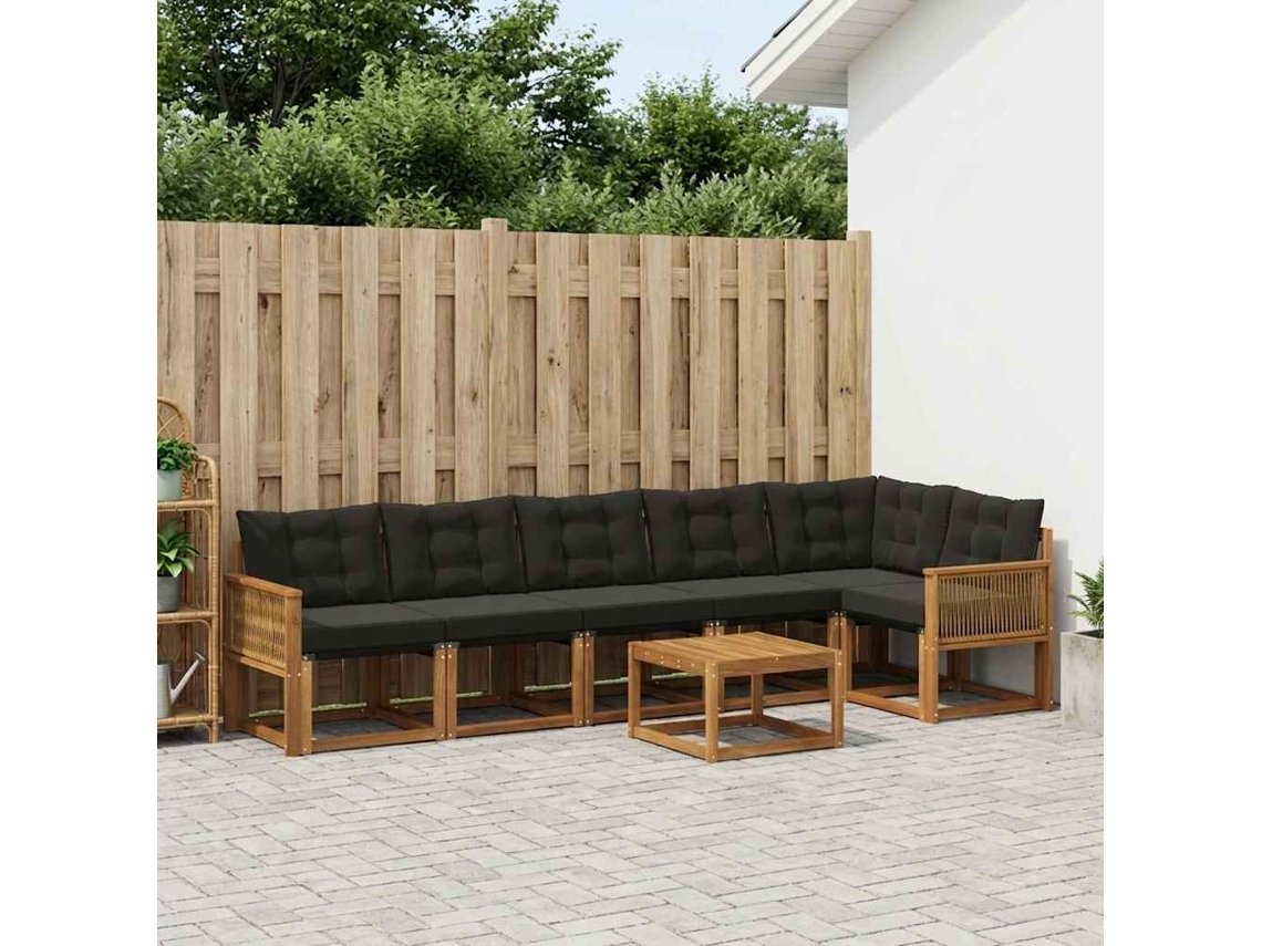 Vidaxl Conjunto De Sofás Para Exterior 7 Pcs Natural E Preto