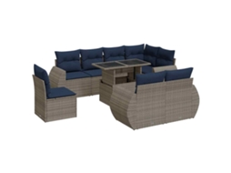 Conjunto de 9 Sofás Jardim Almofadões Vime Pe/acacia Cinzento MAISON EXCLUSIVE