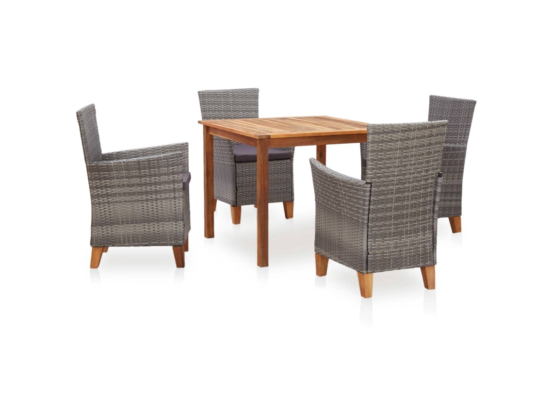 Vidaxl 5 Pcs Conjunto Jantar Vime Pe Madeira Acácia Maciça Cinzento