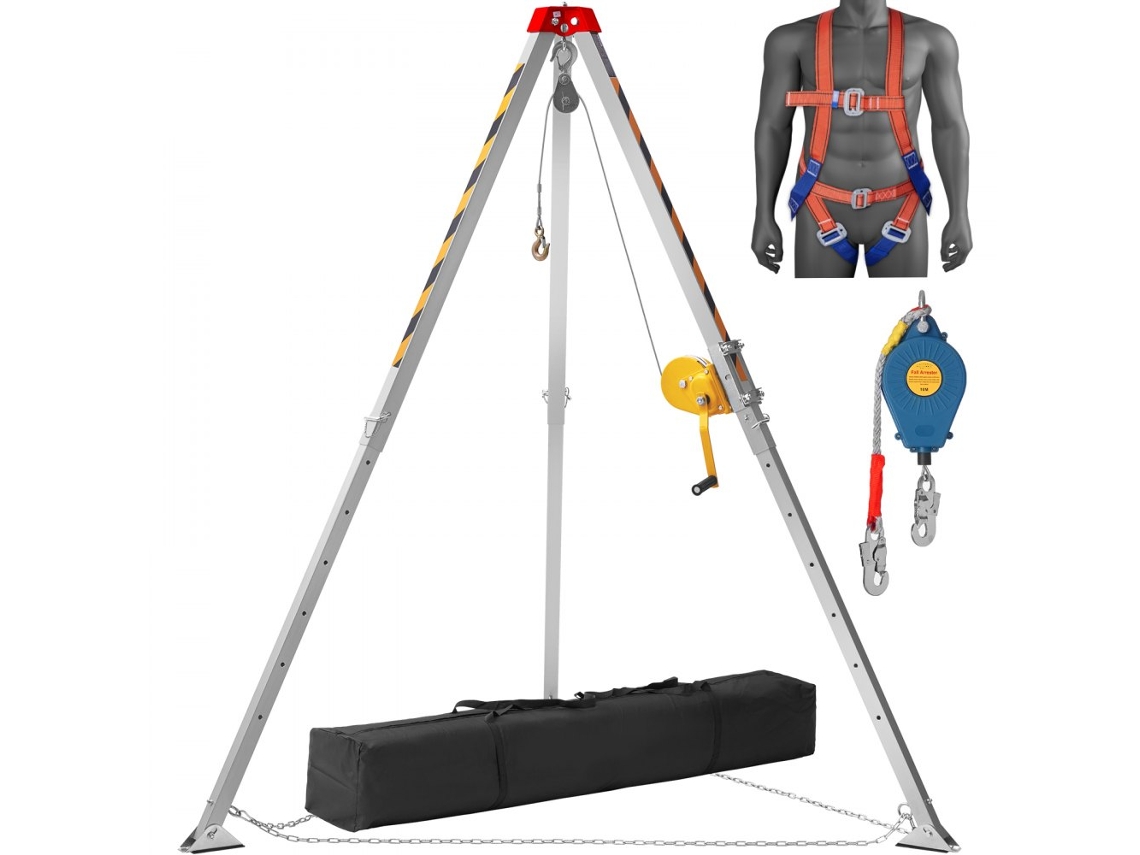 Conjunto Trípode De Resgate Para Espaços Confinados Com Arnês E Proteção Contra Quedas Tekmaquinas