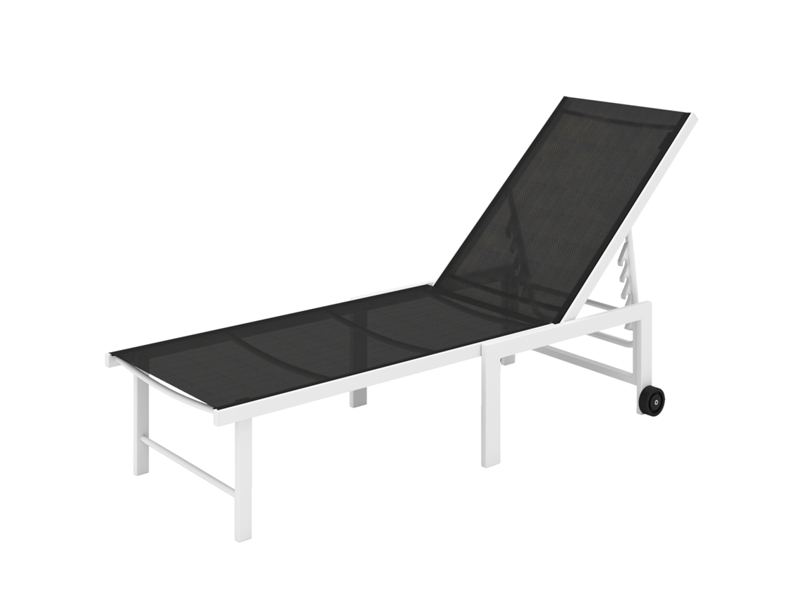 Espreguiçadeira reclinável para jardim com rodas, encosto ajustável em 5 posições e estrutura de aço, 166x60x84 cm, cinza.