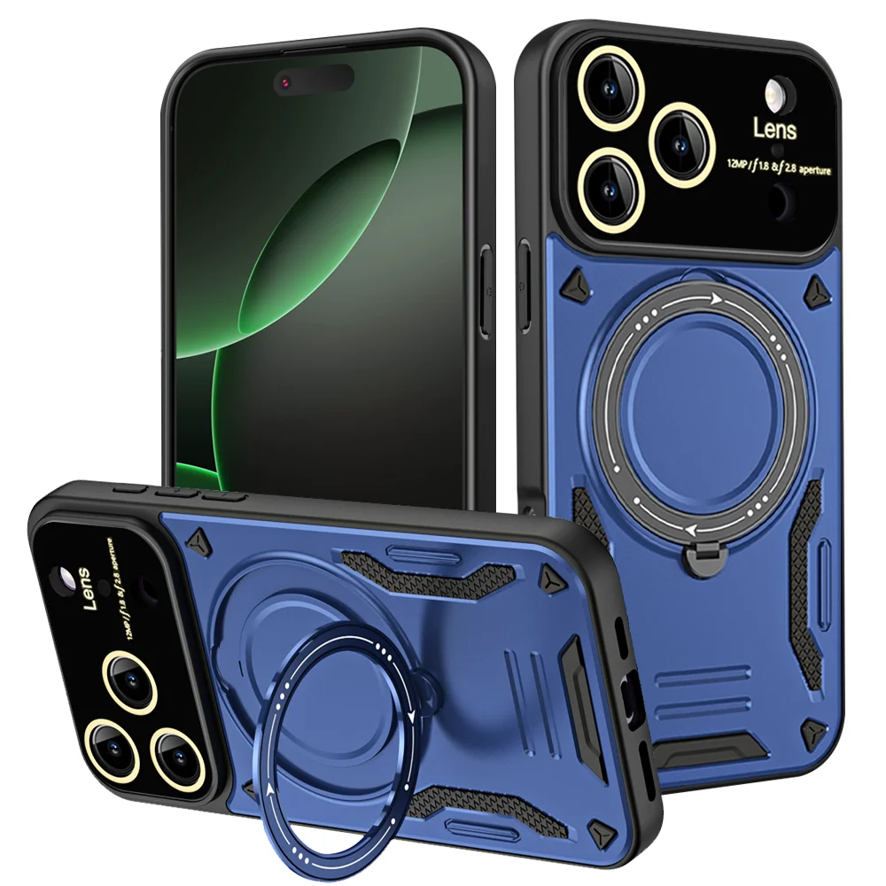 (azul, Iphone 15) Capa Magnética Giratória 360° Para Celular, Resistente A Quedas, Com Protetor De Lente E Câmera.