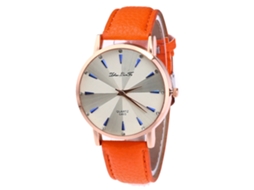 Relógio de quartzo casual unissex com pulseira de couro PU laranja.