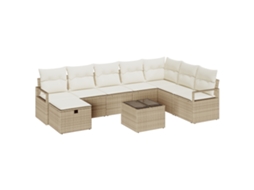 Conjunto 9 Sofá De Jardim Vidaxl Bege Vime Pe (55 X 55 X 37 Cm)