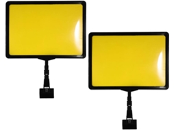 Suportes ajustáveis Healvian Sinal com clipes giratórios, 2 peças, pré-moldados, papel A4 amarelo, com clipes.