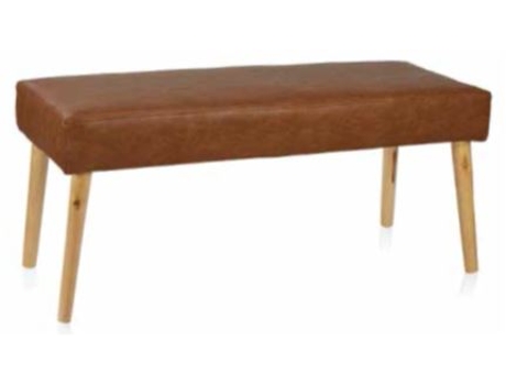 Banqueta Efeito Pele RICARDO&VAZ Castanho e Madeira — Madeira | 100x40x44cm