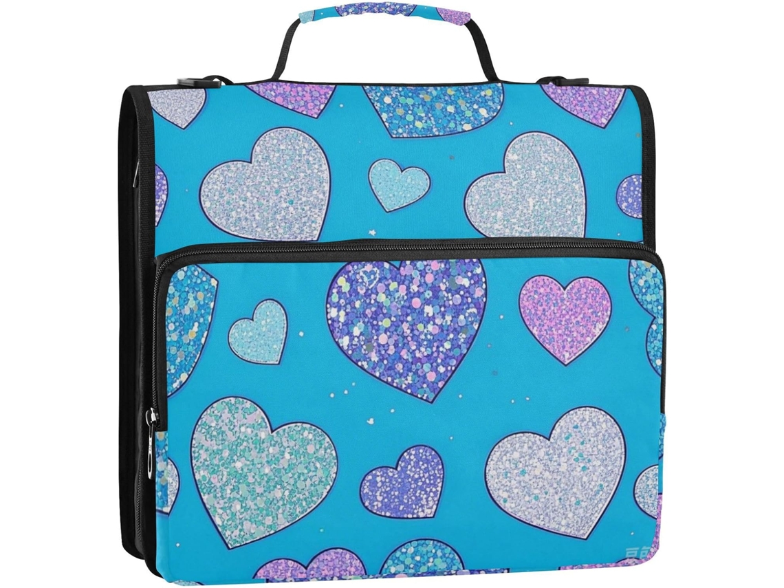 Organizador de Carteira com 3 Argolas, Zíper 3,8 Cm, Alça Mão e Ombro Removível Ideal para Escola/escritório