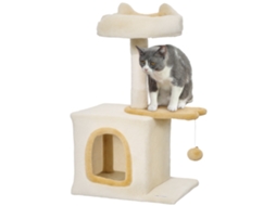 Árvore Arranhador para Gatos com Poleiro e Casinha, Aglomerado, Sisal e Algodão Pp, 40x30x72 Cm, Bege e Amarelo