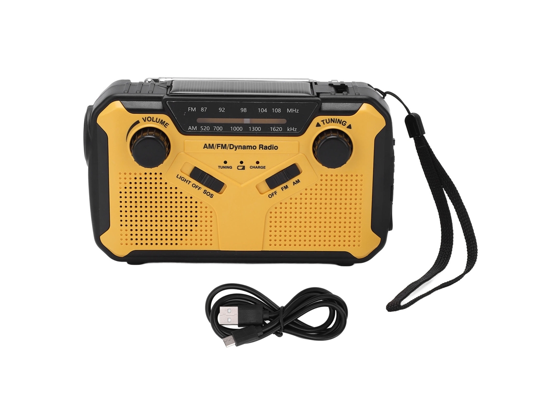 Rádio multifuncional AQUAFORGE AM/FM SOS, 4 fontes, brilho ajustável, ao ar livre, amarelo