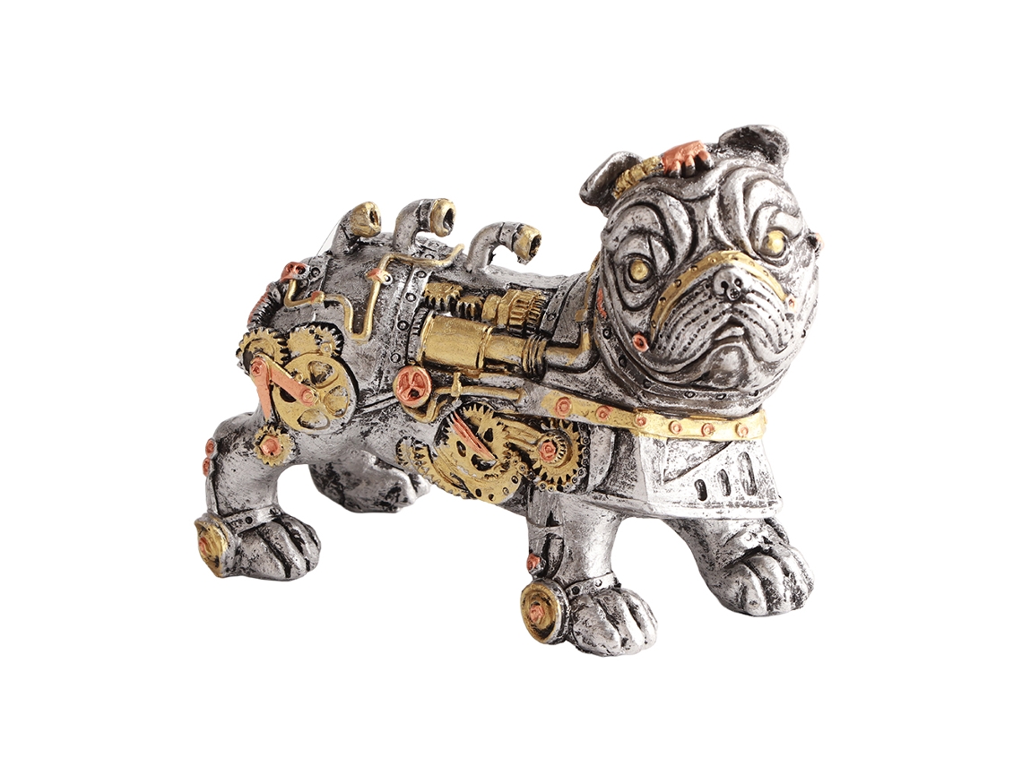 Figura Steampunk Mecânica de Bulldog em Resina para Decoração