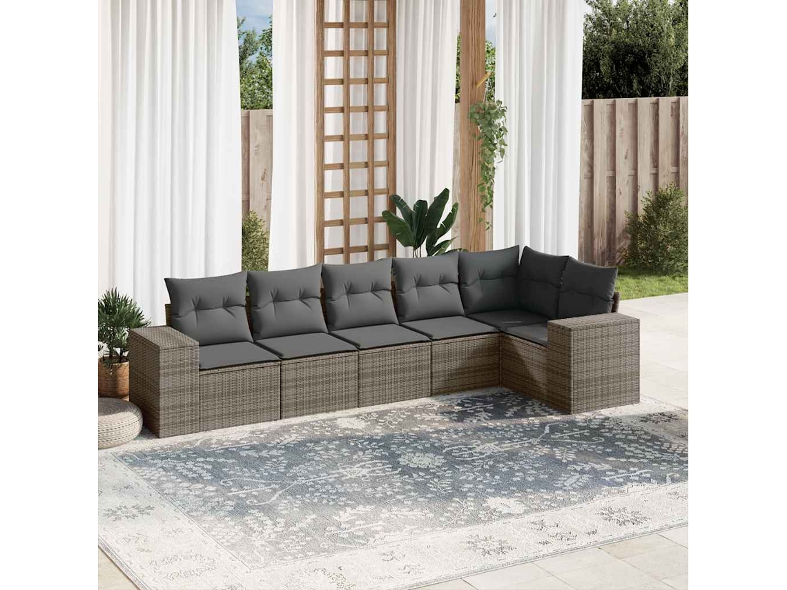 Vidaxl 6 Pcs Conjunto Sofás De Jardim Com Almofadões Vime Cinzento