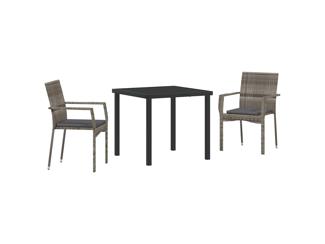 Conjunto de Jantar para Jardim 3 Pcs - Móveis para Jardim para Refeição Cinzeto Vime Pe HARLANV1