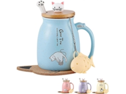 Caneca De Gato, Xícara Café Cerâmica Fofa Com Tampa Gatinho Adorável E Colher Aço Inoxidável, Moderna Para Da Manhã, Chá, Leite, P Aquaforge