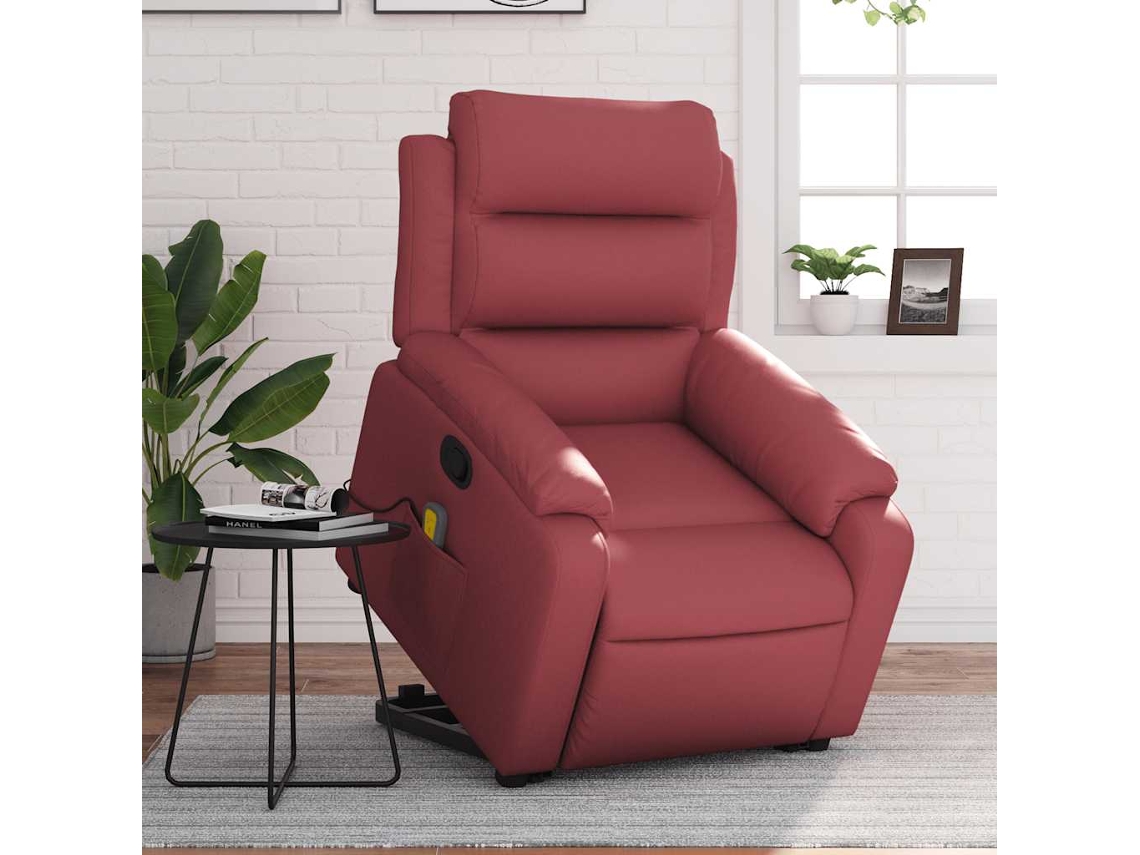 Vidaxl Poltrona Massagens Reclinável Couro Artificial Vermelho Tinto
