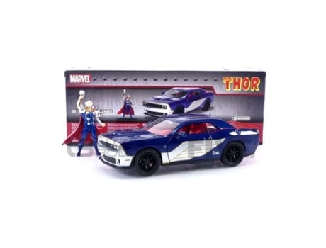 Carro em Miniatura Colecionável JADA TOYS 1/24 Dodge Challenger Srt8 Hellcat Thor Figure 2015 Azul / Cinza 32186Bl