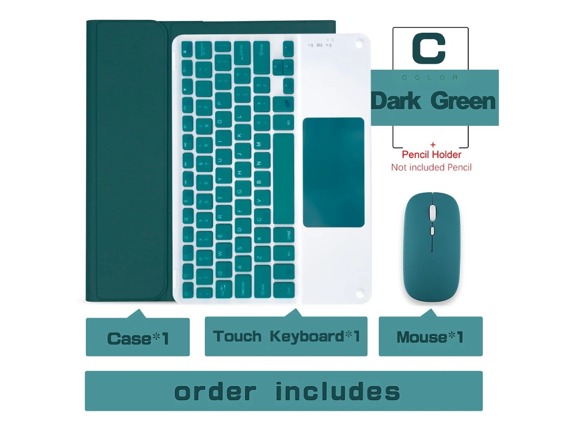 Capa Com Teclado Para Tablet Ipad 11ª Geração De 11 Polegadas (verde Escuro 2025) + Teclado Touch + Mouse Dual-mode 2.4g