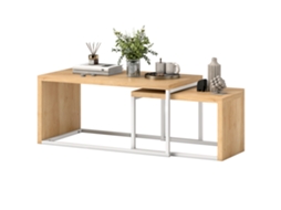 Conjunto De 2 Mesas De Centro Com Pés De Metal Estilo Industrial 90x48x42 Cm E 59x42x36 Branco E Madeira