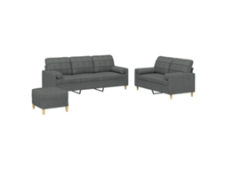 3 Pcs Conjunto de Sofás com Almofadas Tecido Cinzento escuro MAISON EXCLUSIVE