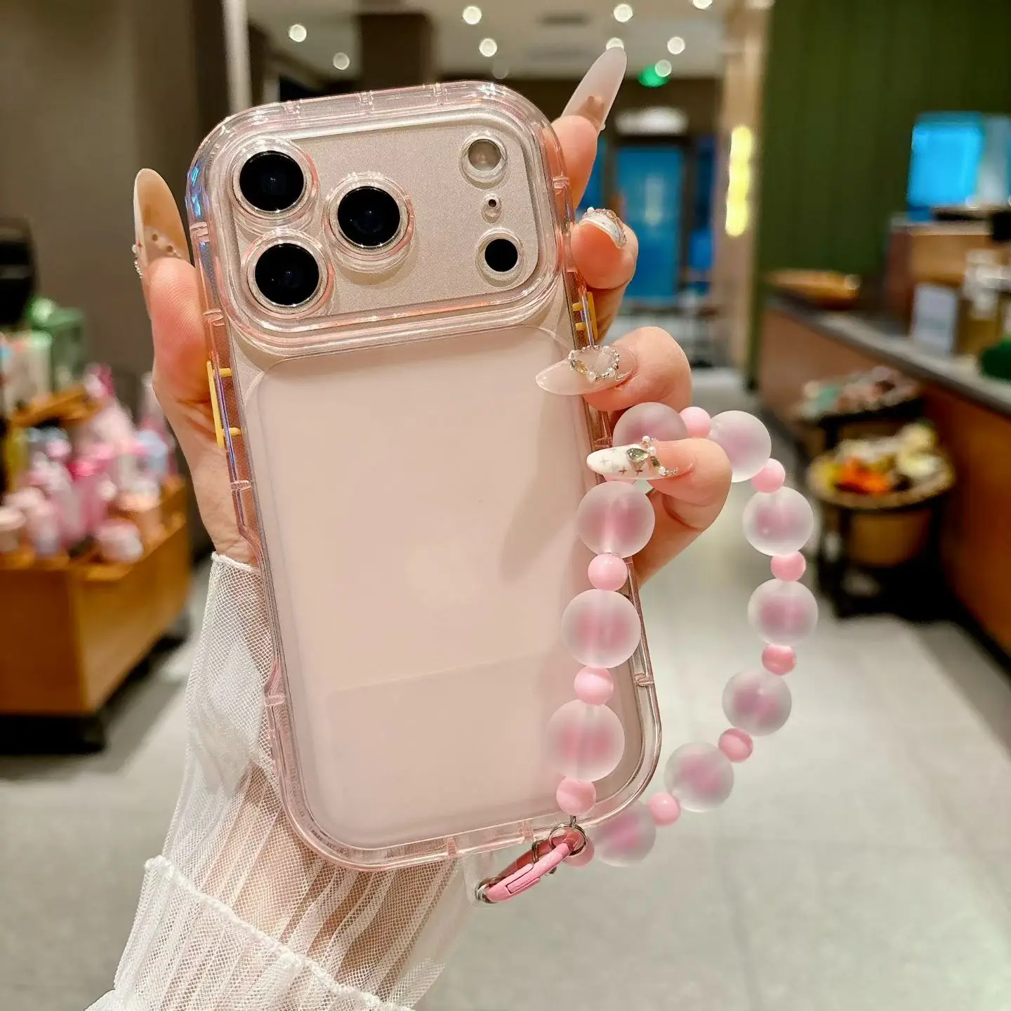 (iphone 16 Plus Rosa) Capa De Celular Elegante Com Contas Na Cor Dopamina E Parte Traseira Macia.