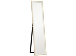Espelho de Pé 37x157cm Espelho de Corpo Inteiro com Estrutura de Mdf e Suporte Branco e Madeira Clara