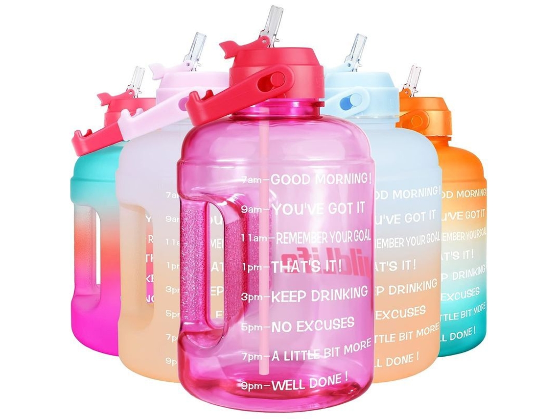 Garrafa Motivacional LINJOU 2.2l com Canudo e Marcador de Tempo Rosa