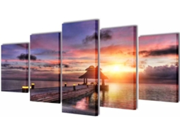vidaXL Políptico com impressão de praia com cabana 100x50 cm
