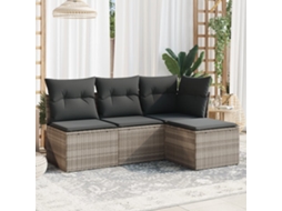 Vidaxl 4 Pcs Conj. Sofás Jardim C/ Almofadões Vime Pe Cinzento-claro