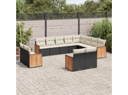 Vidaxl 12 Pcs Conjunto De Sofás De Jardim C/ Almofadões Vime Pe Preto