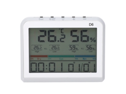 Medidor digital de temperatura e umidade YURU com relógio e data para ambientes internos