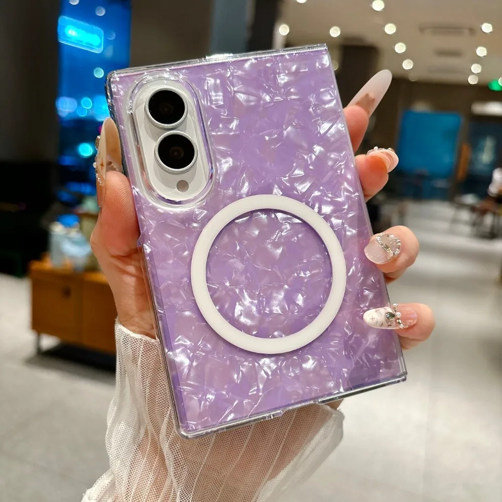 (roxo, Galaxy Z Fold7) Capa Magnética Para Celular Com Padrão De Concha, Capa Protetora Ultrafina Com Estrutura Rígida Em Policarbonato.