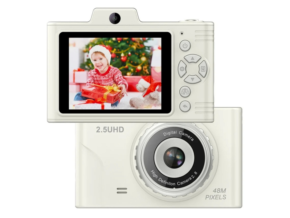 Câmera digital portátil 1080p 48MP, lente dupla, zoom óptico de 8x, tela TFT de 2,8 polegadas, pen drive de 32 GB, ideal para adolescentes, White Yizhood