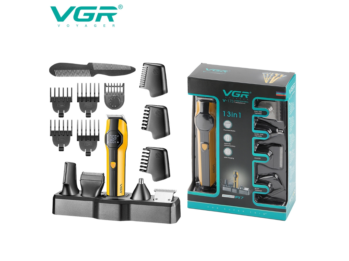 Conjunto de Máquina de Cortar Cabelo Digital Multifuncional 5 em 1: Aparador de Pelos do Nariz e Costeletas, Barbeador MDUG (amarelo)