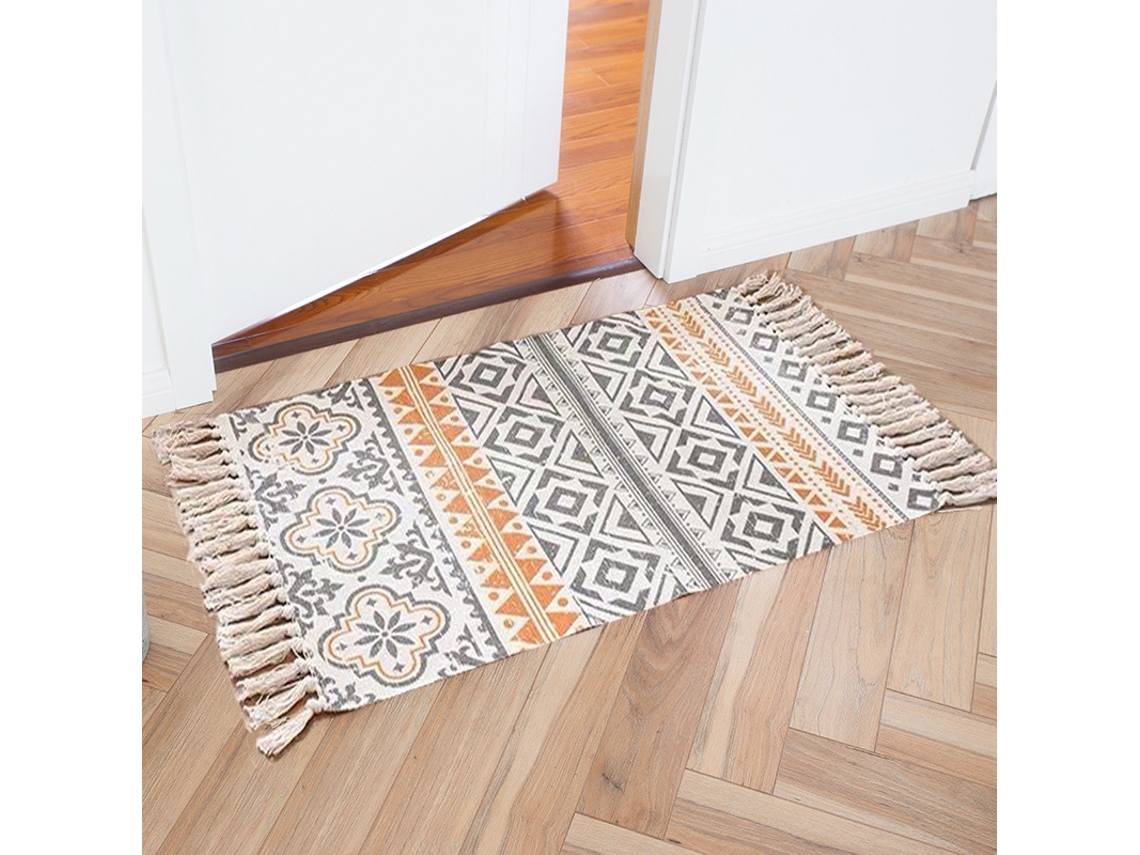 Tapete Decorativo Boho Com Pompons Lavável, 60x90 Cm