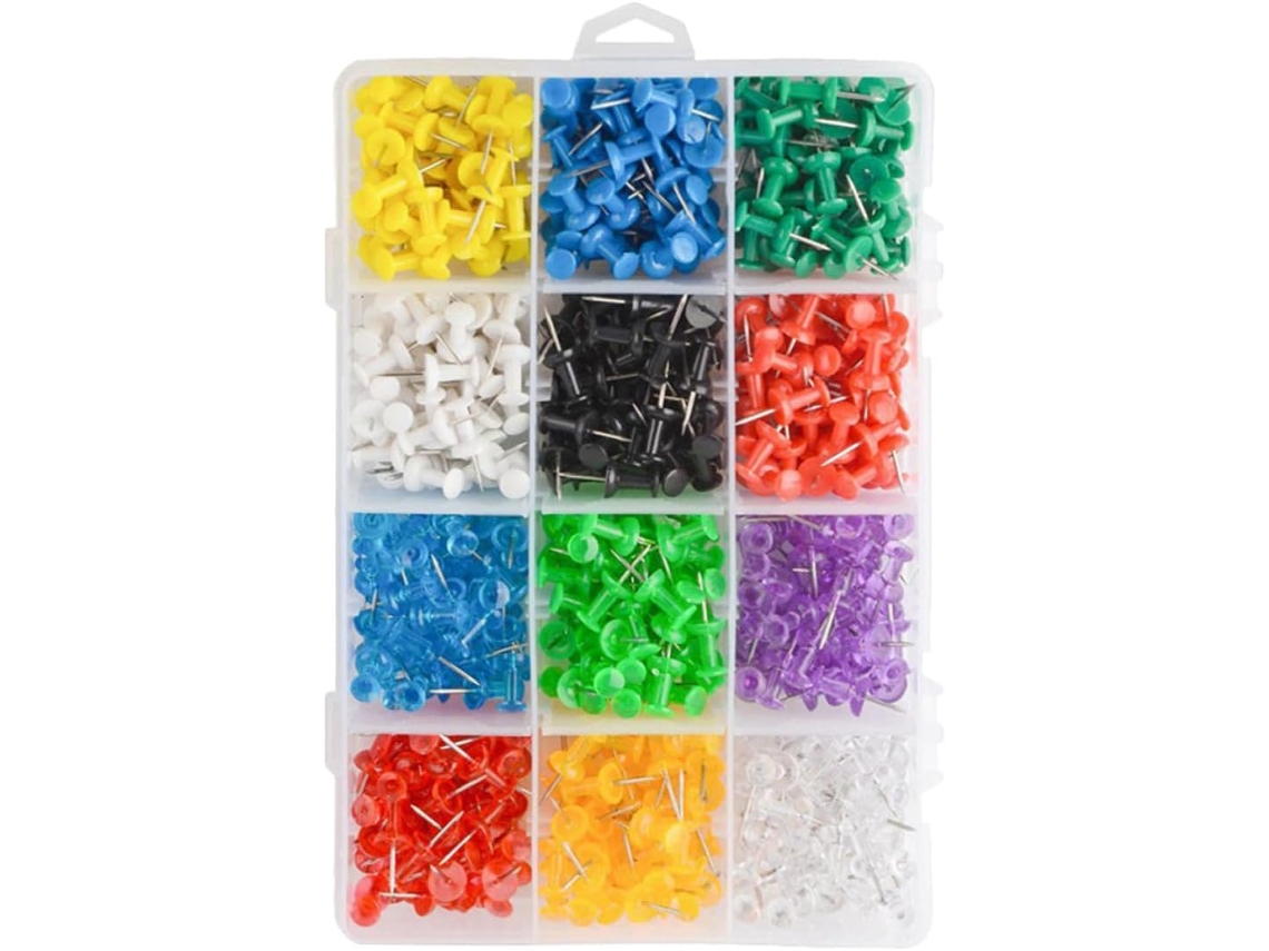 Tachinas coloridas Healifty para mapas, 12 unidades, com cabeças de plástico e pontas de metal, fáceis de usar.